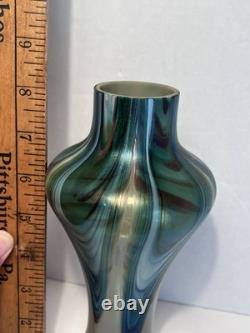 Rindskopf Bohemian Art Nouveau Green Iridescent Pull Feathers Vase Circa 1920 Rindskopf Bohemian Art Nouveau Green Iridescent Pull Feathers Vase Circa 1920
