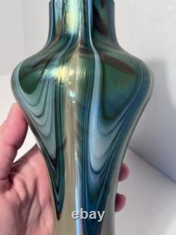 Rindskopf Bohemian Art Nouveau Green Iridescent Pull Feathers Vase Circa 1920 Rindskopf Bohemian Art Nouveau Green Iridescent Pull Feathers Vase Circa 1920