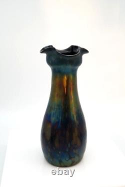 Rindskopf Bohemian Iridescent Oil Spot Quatrefoil 8 3/4 Art Nouveau Vase c1900