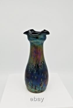 Rindskopf Bohemian Iridescent Oil Spot Quatrefoil 8 3/4 Art Nouveau Vase c1900