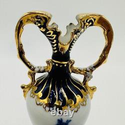 Royal Dux Vase Porcelain Bohemia Cobalt Blue Ornate Gold Floral Victorian Vtg