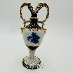 Royal Dux Vase Porcelain Bohemia Cobalt Blue Ornate Gold Floral Victorian Vtg