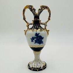 Royal Dux Vase Porcelain Bohemia Cobalt Blue Ornate Gold Floral Victorian Vtg