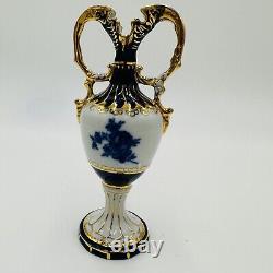 Royal Dux Vase Porcelain Bohemia Cobalt Blue Ornate Gold Floral Victorian Vtg