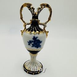 Royal Dux Vase Porcelain Bohemia Cobalt Blue Ornate Gold Floral Victorian Vtg