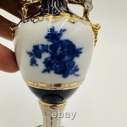 Royal Dux Vase Porcelain Bohemia Cobalt Blue Ornate Gold Floral Victorian Vtg