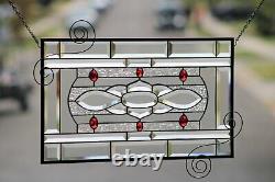 Ruby-Beveled Stained Glass Window Panel- Hanging 23 ½ x 13 ½