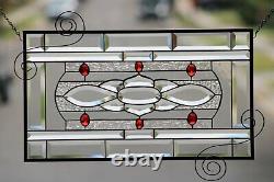 Ruby-Beveled Stained Glass Window Panel- Hanging 23 ½ x 13 ½