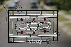 Ruby-Beveled Stained Glass Window Panel- Hanging 23 ½ x 13 ½