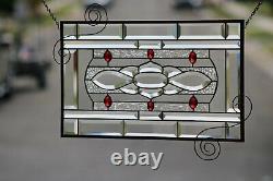 Ruby-Beveled Stained Glass Window Panel- Hanging 23 ½ x 13 ½