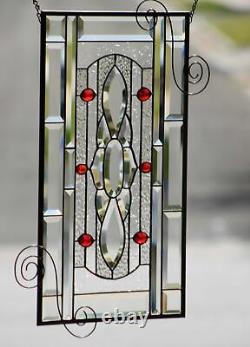 Ruby-Beveled Stained Glass Window Panel- Hanging 23 ½ x 13 ½