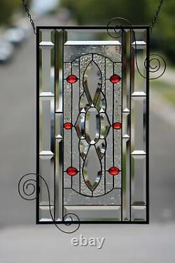 Ruby-Beveled Stained Glass Window Panel- Hanging 23 ½ x 13 ½