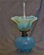 S 526 Blue Opalescent Victorian Antique Miniature Art Glass Oil Lamp Undamaged