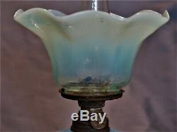 S 526 Blue Opalescent Victorian Antique Miniature Art Glass Oil Lamp UNDAMAGED