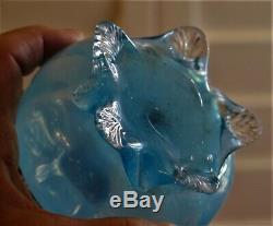 S 526 Blue Opalescent Victorian Antique Miniature Art Glass Oil Lamp UNDAMAGED