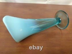 SCARCE Model Flint CALYX Blue Opalescent Art Glass Hard to Find Footed BUD VASE