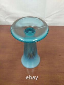 SCARCE Model Flint CALYX Blue Opalescent Art Glass Hard to Find Footed BUD VASE