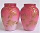 Signed Antique Harrach Victorian Peachblow Miniature Pink Gold Enamel Glass Vase
