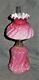 Sii 517 Embossed Swirl & Lief Satin Art Glass Miniature Oil Lamp 8 1/2 H Mint