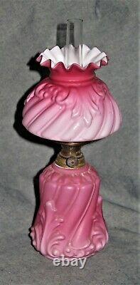 SII 517 Embossed Swirl & Lief Satin Art Glass Miniature Oil Lamp 8 1/2 H MINT