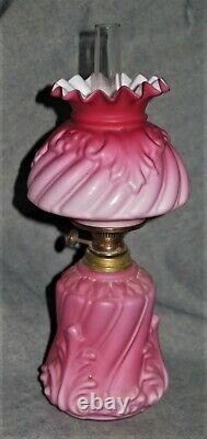 SII 517 Embossed Swirl & Lief Satin Art Glass Miniature Oil Lamp 8 1/2 H MINT