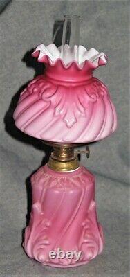 SII 517 Embossed Swirl & Lief Satin Art Glass Miniature Oil Lamp 8 1/2 H MINT