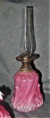 SII 517 Embossed Swirl & Lief Satin Art Glass Miniature Oil Lamp 8 1/2 H MINT