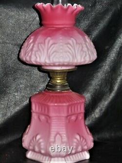 SII 517 Embossed Swirl & Lief Satin Art Glass Miniature Oil Lamp 8 1/2 H MINT