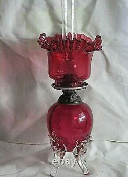 SII 517 Embossed Swirl & Lief Satin Art Glass Miniature Oil Lamp 8 1/2 H MINT