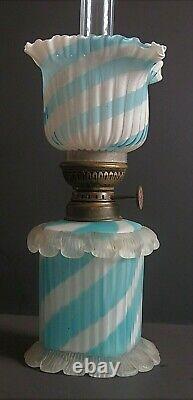 SII-XV Victorian Antique Rare Art Glass Footed Miniature Oil Lamp Shell-Rigaree