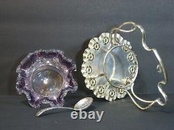 STEVENS & WILLIAMS AMETHYST ART GLASS THREADED BOWL IN SILVERPLATED STAND 1880's