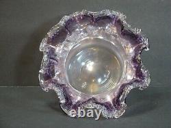 STEVENS & WILLIAMS AMETHYST ART GLASS THREADED BOWL IN SILVERPLATED STAND 1880's