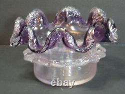 STEVENS & WILLIAMS AMETHYST ART GLASS THREADED BOWL IN SILVERPLATED STAND 1880's