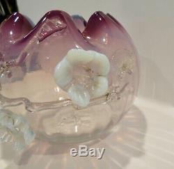 STEVENS WILLIAMS Amethyst Opalescent WithVaseline Glass Applied Flower ROSE BOWL