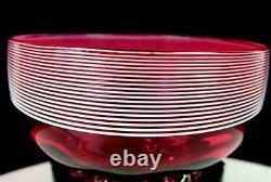 STEVENS & WILLIAMS VICTORIAN CRANBERRY THREADED RIGAREE FOOTED 4 1/2 BOWL 1880s