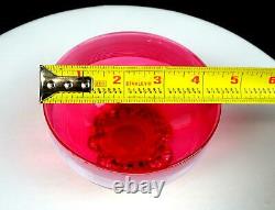 STEVENS & WILLIAMS VICTORIAN CRANBERRY THREADED RIGAREE FOOTED 4 1/2 BOWL 1880s