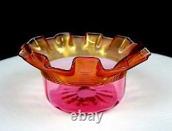 STEVENS & WILLIAMS VICTORIAN CRANBERRY THREADED RUFFLED 5 FINGER BOWL 1880s