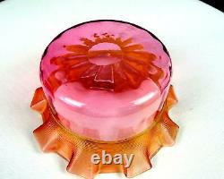 STEVENS & WILLIAMS VICTORIAN CRANBERRY THREADED RUFFLED 5 FINGER BOWL 1880s