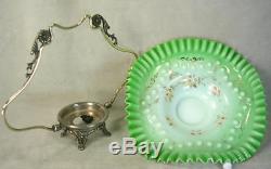 Salesman Sample Miniature Victorian Brides Basket Art Glass Bowl Silver Frame EX