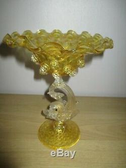 Salviati Barovier Toso Venetian Dolphin Fish Glass Vase Gold Yellow Murano