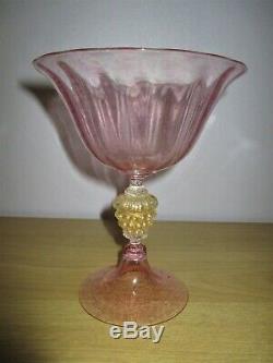 Salviati Barovier Toso Venetian Glass Grape Stem Vase Gold Pink Murano Dish Bowl