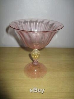 Salviati Barovier Toso Venetian Glass Grape Stem Vase Gold Pink Murano Dish Bowl