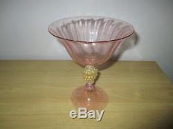 Salviati Barovier Toso Venetian Glass Grape Stem Vase Gold Pink Murano Dish Bowl