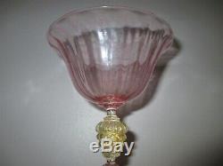 Salviati Barovier Toso Venetian Glass Grape Stem Vase Gold Pink Murano Dish Bowl