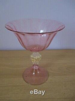 Salviati Barovier Toso Venetian Glass Grape Stem Vase Gold Pink Murano Dish Bowl