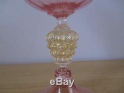 Salviati Barovier Toso Venetian Glass Grape Stem Vase Gold Pink Murano Dish Bowl