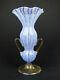 Salviati Glass Vase Blue & White Latticino Gold Leaf Murano Italy Venetian