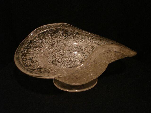 Sandwich Flint Glass Craquelle Overshot 8 Art Glass Bowl With Pulled Up Sides