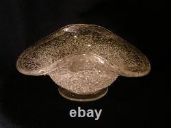 Sandwich Flint Glass Craquelle Overshot 8 Art Glass Bowl with Pulled Up Sides