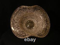 Sandwich Flint Glass Craquelle Overshot 8 Art Glass Bowl with Pulled Up Sides